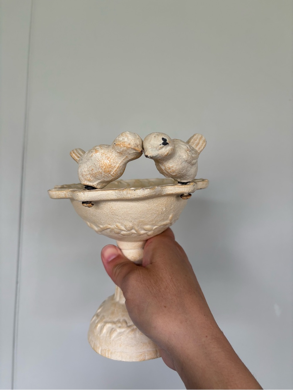Vintage Cast Iron Lovebirds Pedestal Dish | Tabletop Bird Bath & Catchall 1677gr